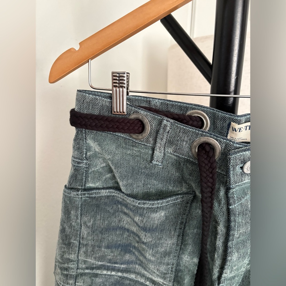 NWOT FREE PEOPLE WE THE FREE Moxie Flocked Barrel Jeans | Mountain Green $228 - Picture 10 of 12